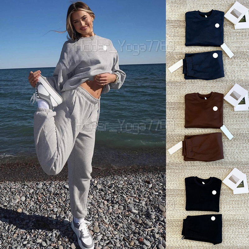 Yoga Hoodies Designer Hoodie Crew NeckPullover YogaOutfit Warm Oversized Sweatshirts Sliveron Chest Loose Sweatwear Unisex Casual SolidColor Women Mens Hoodies