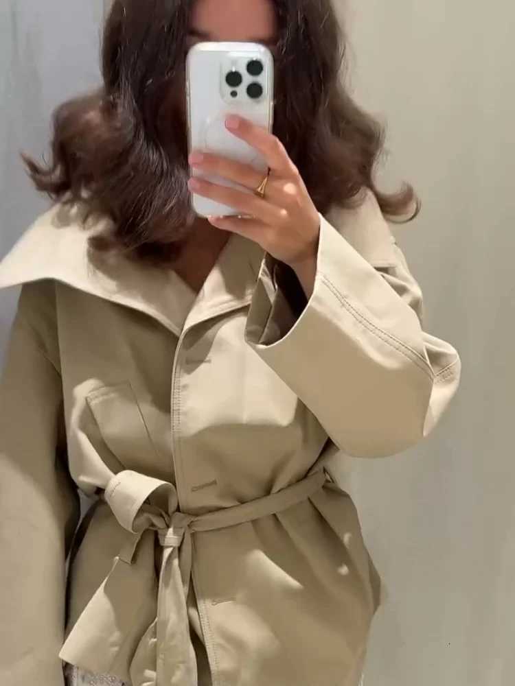 Fashion Solid Lace Up Trench Coats For Women Elegant Lapel Belt Long Sleeve Pocket Jackets Female Chic Single Breasted OuterwearT251226