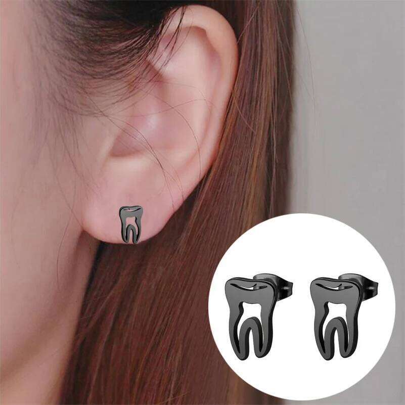 Punk Stainless Steel Dentist Tooth Stud For Women Doctor Nurse Tragus Piercing Earrings Jewelry Accessories Aretes 25H1226