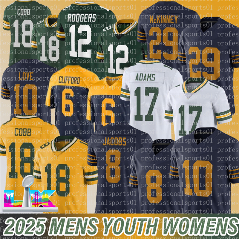 Green BayS PackersS Jersey PackersJersey Jordan Love Josh Jacobs Jayden Reed Romeo Doubs Matthew Golden Xavier McKinney Football Jerseys