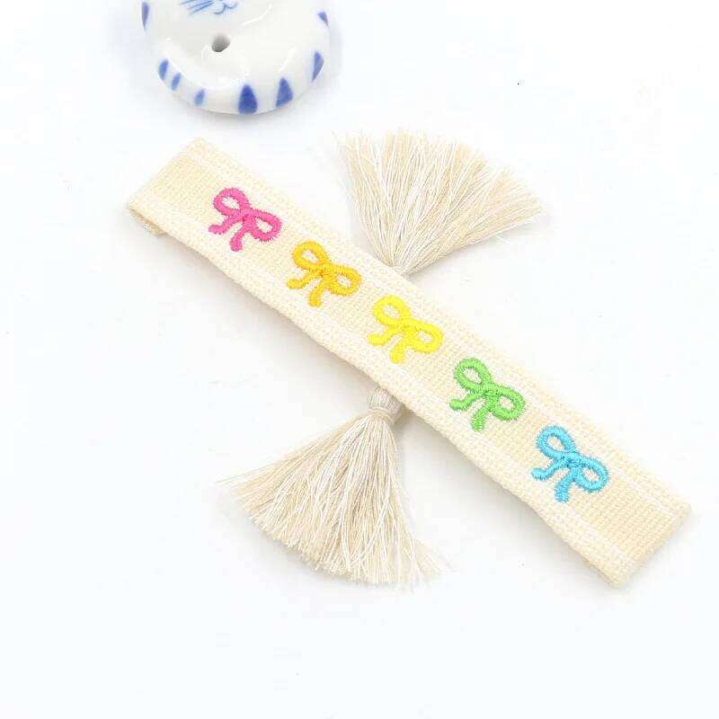 Bohemia Summer Mori Style Girl Embroidered Bow Letter Bracelet Handmade Woven Tassel Wrist Band Fashion Jewelry Wholesale Gift 25T1226