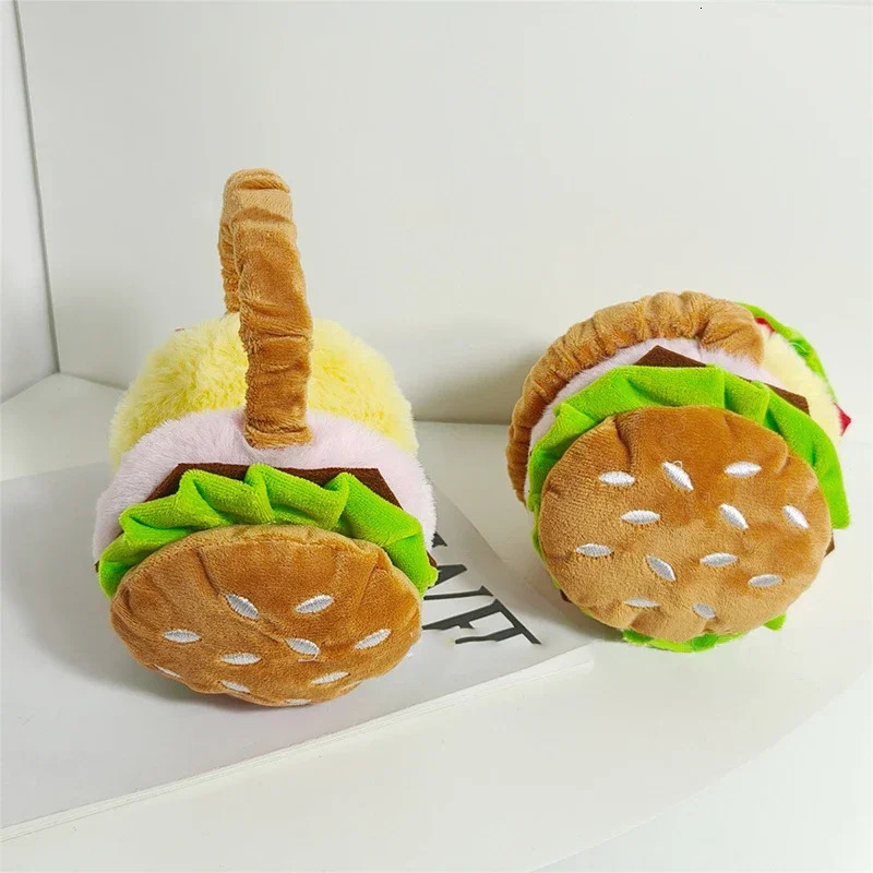 1Pc Funny Hamburger Ear Warmer Fun Plush Earmuffs Men Women Foldable Thickened Student Riding Windproof and Cold Ear Warmer 251225