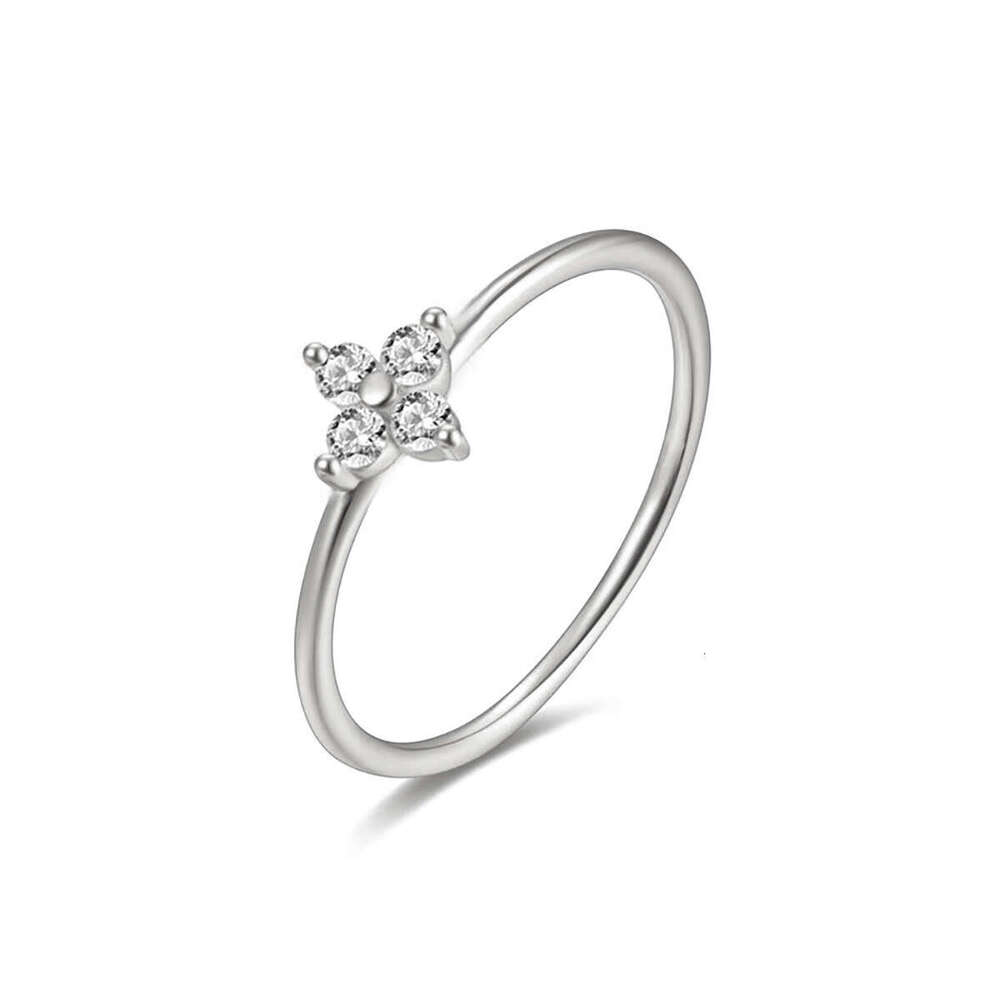 Ring for Women French Light Luxury Four-Leaf Clover Micro Inlaid Zircon Unique Trendy Exquisite Shiny Daily Date & Gift Jewelry In Stock