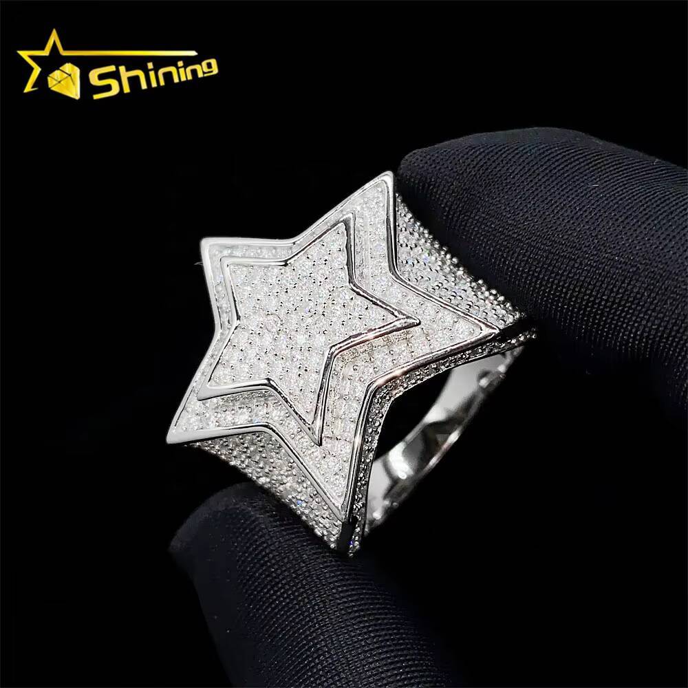 Hip Hop Iced Out Lab Diamond Jewelry Silver 925 Vvs Moissanite Men Star Rings