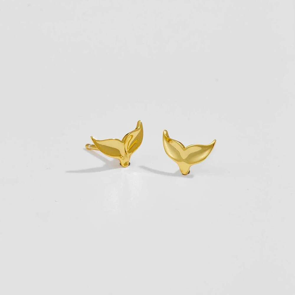 ANDYWEN 925 Sterling Silver Gold Fish Tail Stud Earring Clips Piercing Pendiente Women luxury Fine Jewelry Simple Jewels 25H1226
