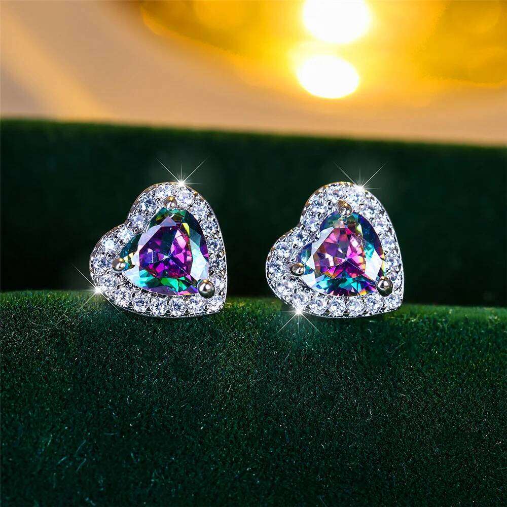 Cute Female Black/Green/Red/White/Blue Small Heart Stud Earrings Vintage Wedding Jewelry For Women 25H1226