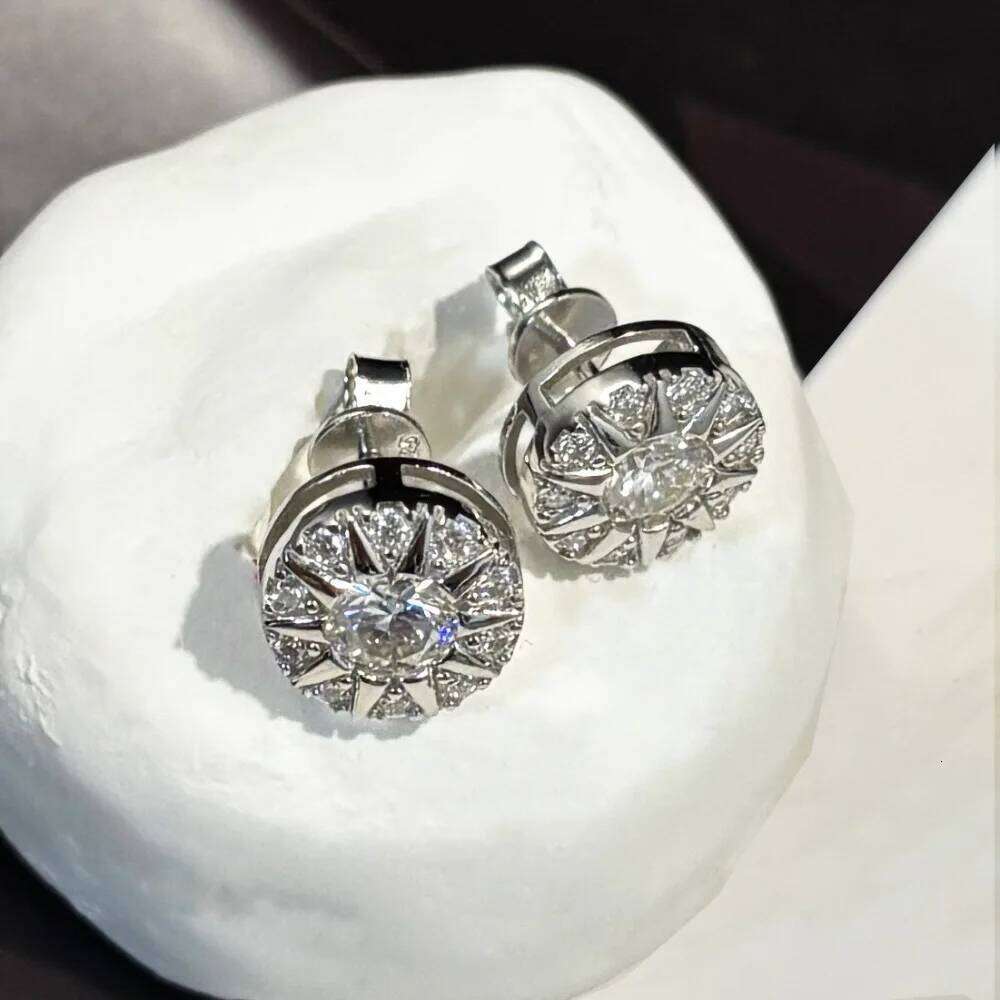 FEOBUR 10mm D Color Moissanite Cluster Stud Earrings for Women 925 Sterling Silver Diamond Ear Studs Man Hiphop Jewelry Gift 25H1226