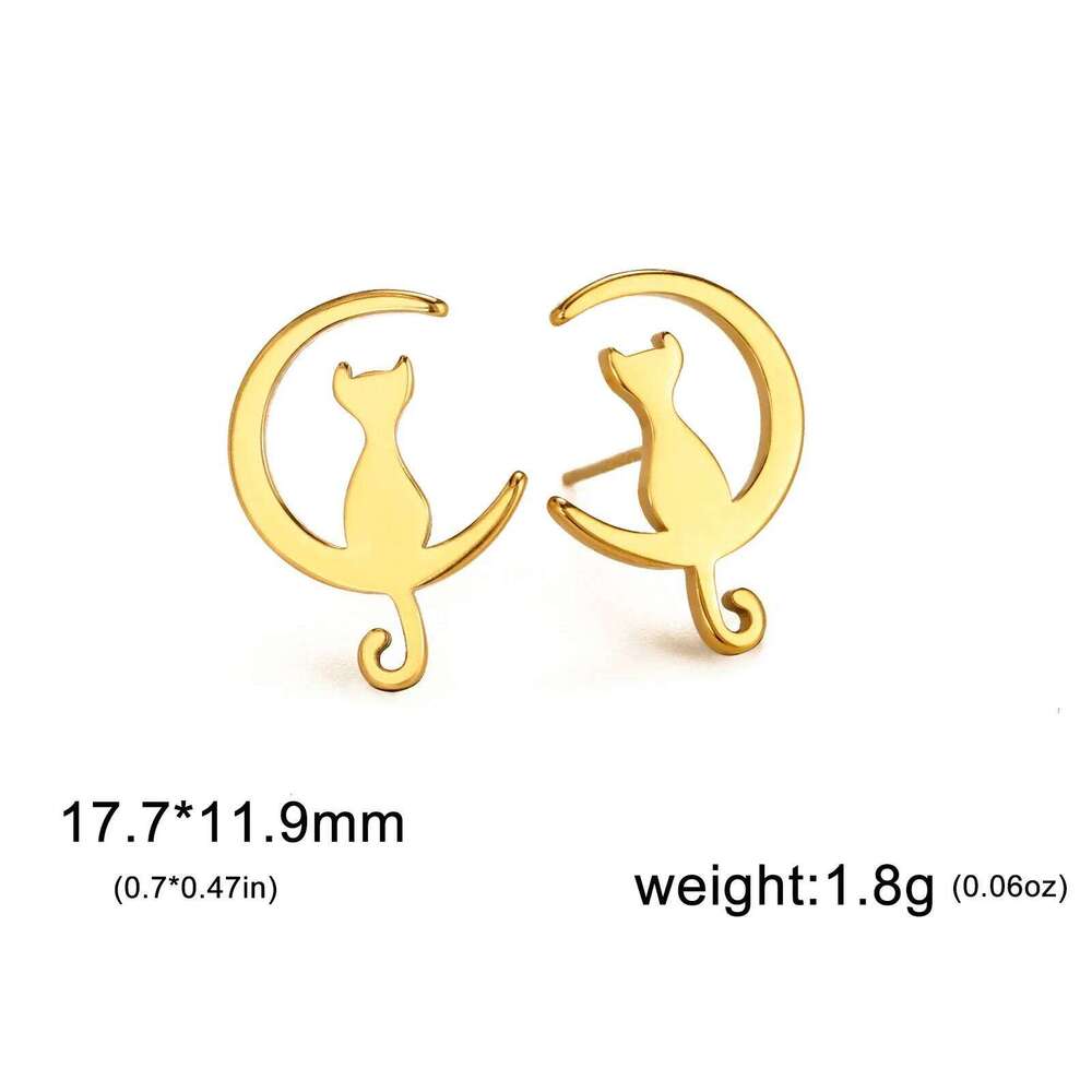 Skyrim Stainless Steel Moon Cat Stud Earring Simple Korean Style Ear Jewelry for Women Girls 2025 Trendy Wedding Gift 25H1226