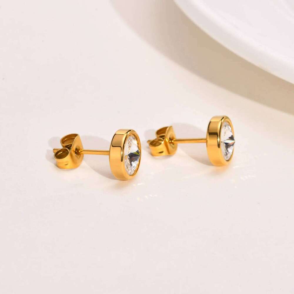 Sparking Round Cubic Zirconia Earring, Danity Women Stud Earrings Gold Plated Stainless Steel Jewelry 25H1226