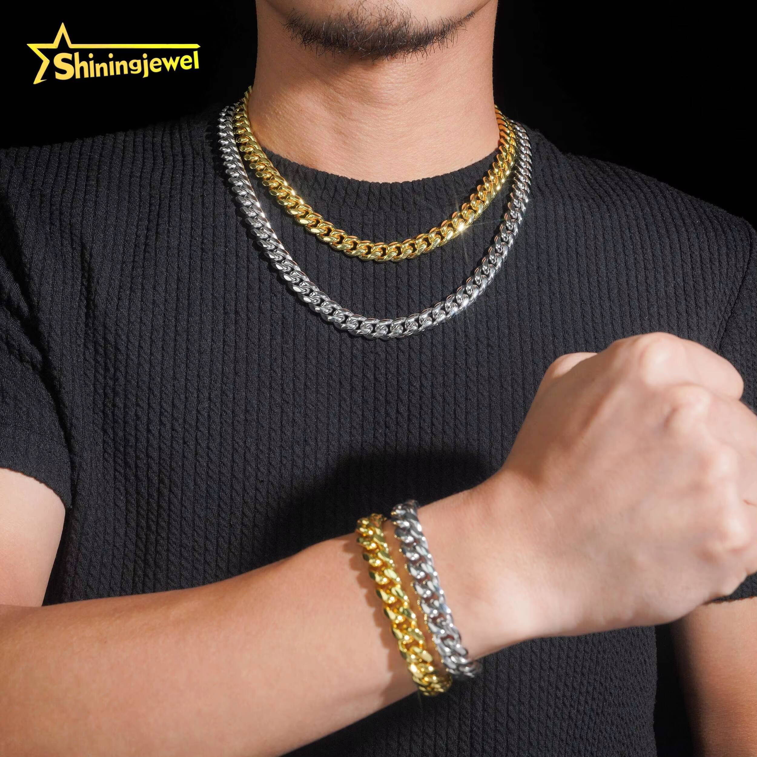 Hot Sale 316L Stainless Steel Cuban Link Chain 925 Silver VVS D Moissanite Iced Out Lock Jewelry Miami Cuban Bracelet Necklace