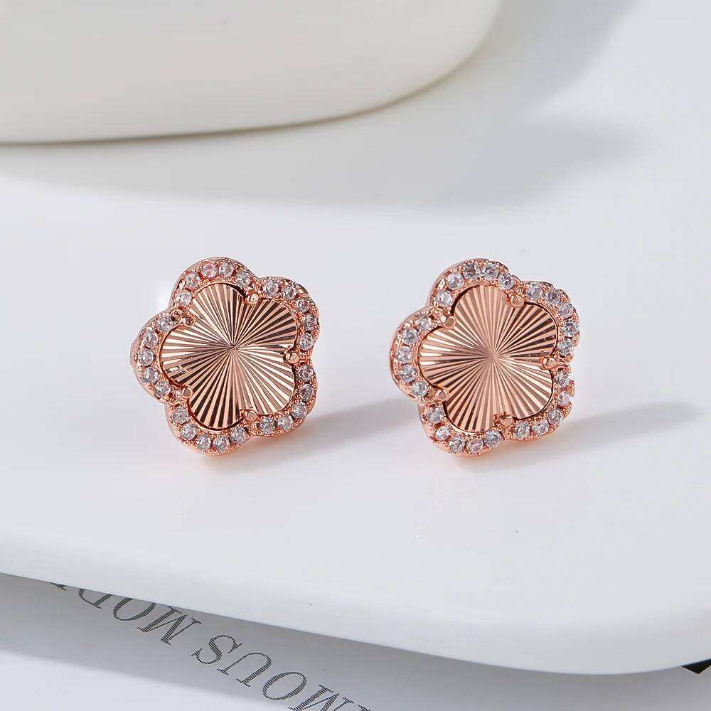 Exquisite High Quality Plant Flowers Geometric Five Leaf Petals Women Luxury Earrings Shiny Bridal Lovely Gift 25H1226