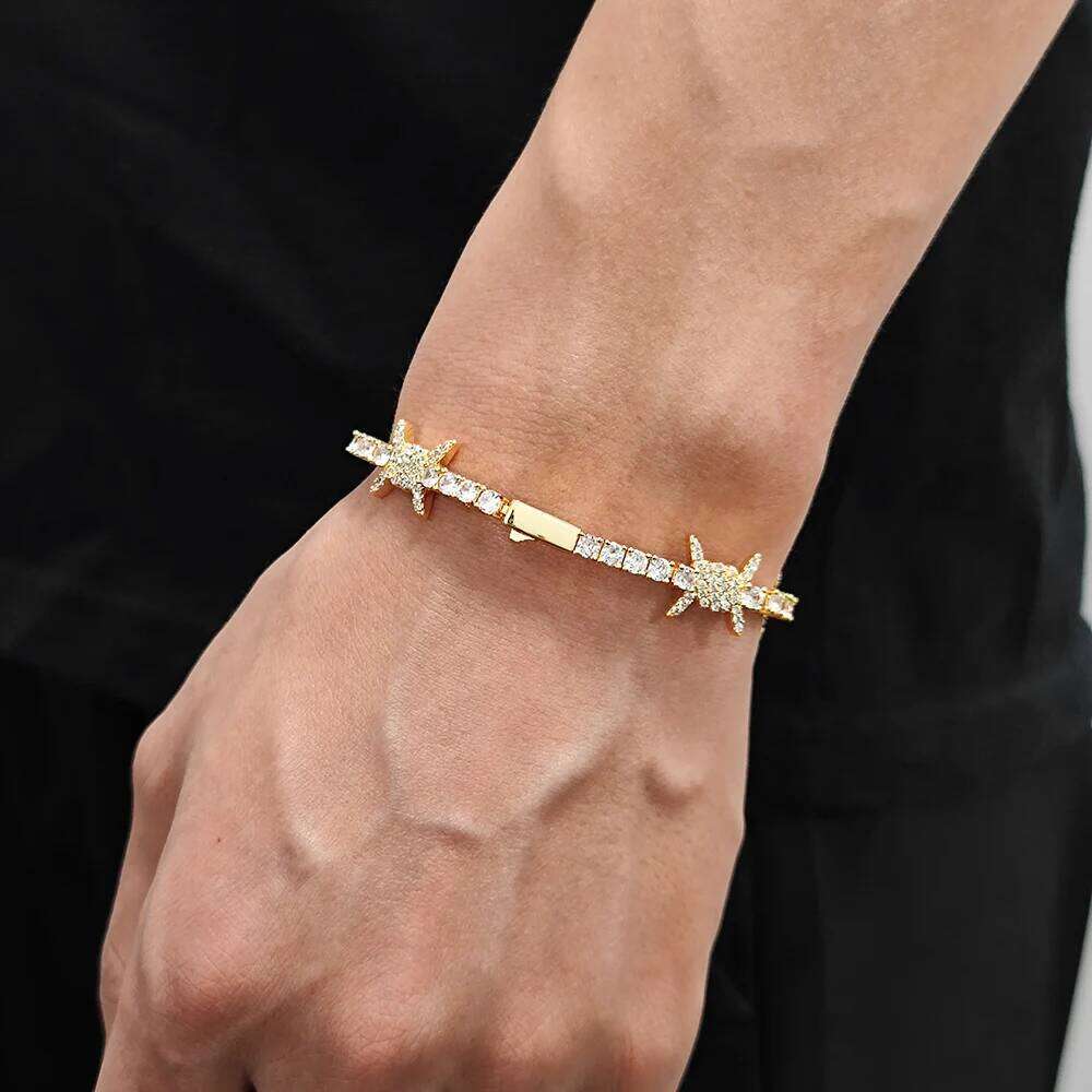 Hip Hop Jewelry Bling CZ Cubic Zirconia Iced Out Thorn Tennis Chain Bracelet For Women Free Engrave Logo