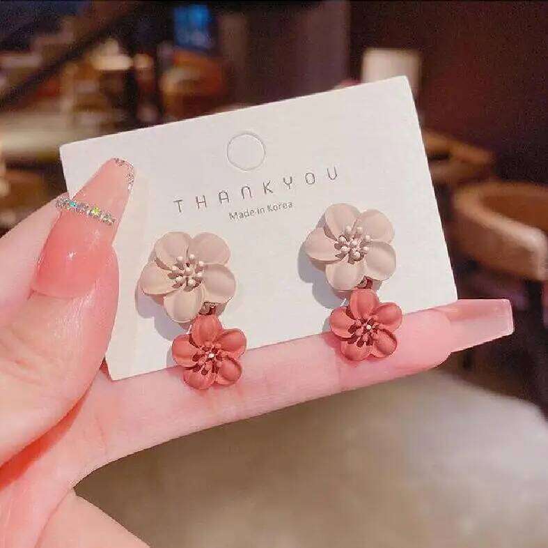 2024 Fashion Brown Two Color Flower Drop Dangle Earrings for Women Wedding Party Girl Elegant Jewelry Accessories 25H1226