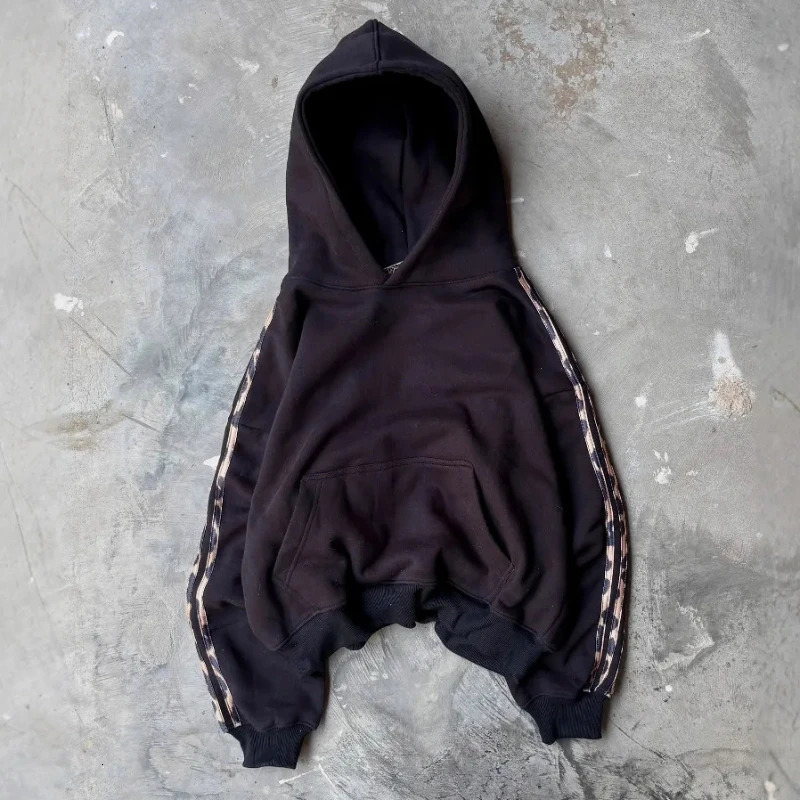 Y2K American Loose Long Sleeve Hoodie Leopard Stripe Stitching High Street Hip Hop Rock Autumn Winter Casual Sweatshirt 251225