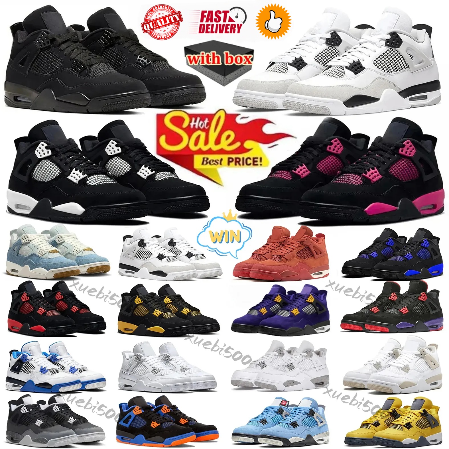 with box Designer shoes 4 Basketball Shoes for Women Military Sail Red 4s Black Cat Cement Yellow Thunder White Oreo Cool Grey Blue j4 University Seafoam Men