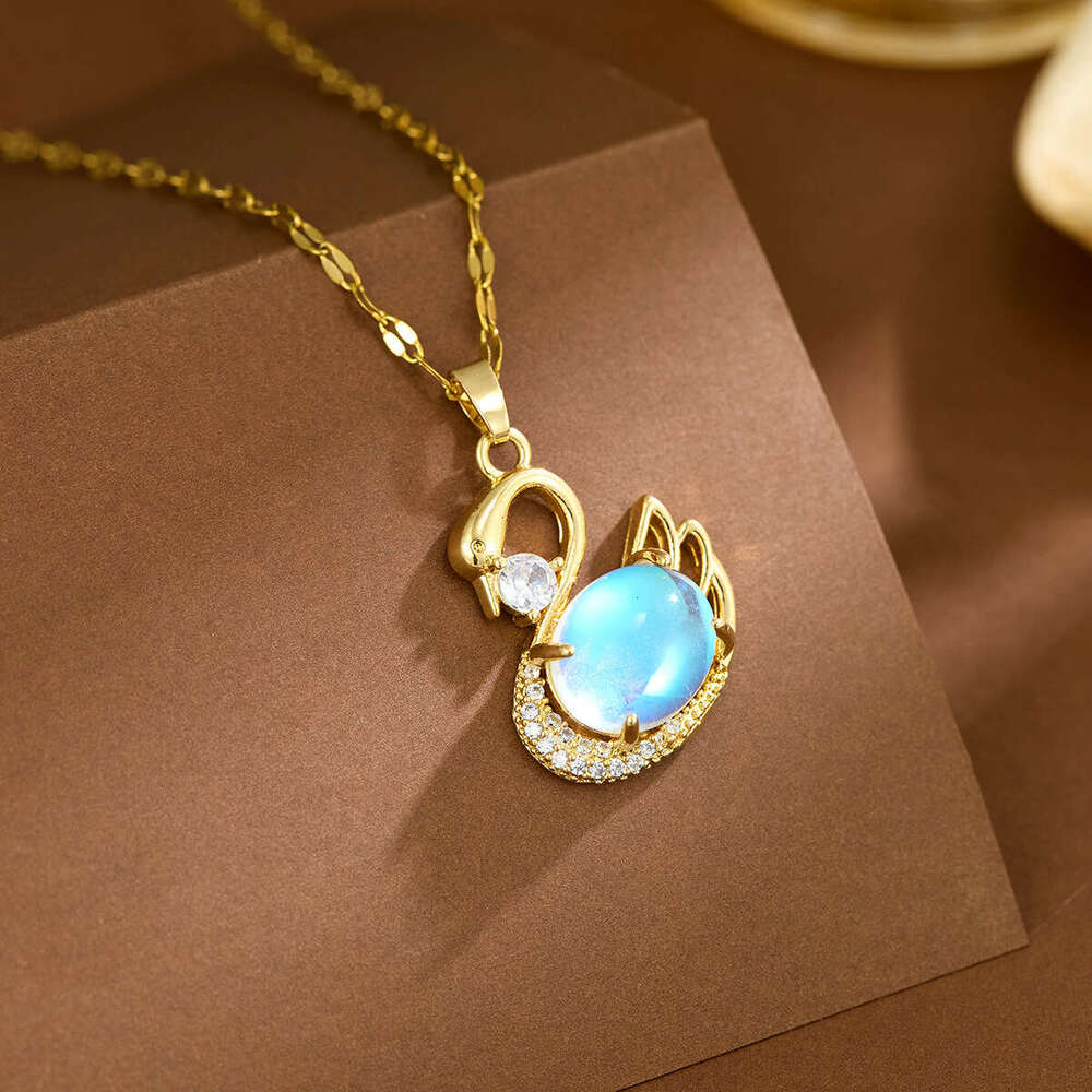Fashion Jewelry Micro-Inlaid Zircon Swan Titanium Steel Necklace for Women Summer Light Luxury Niche Design Versatile High-End Clavicle Chain Jewelry