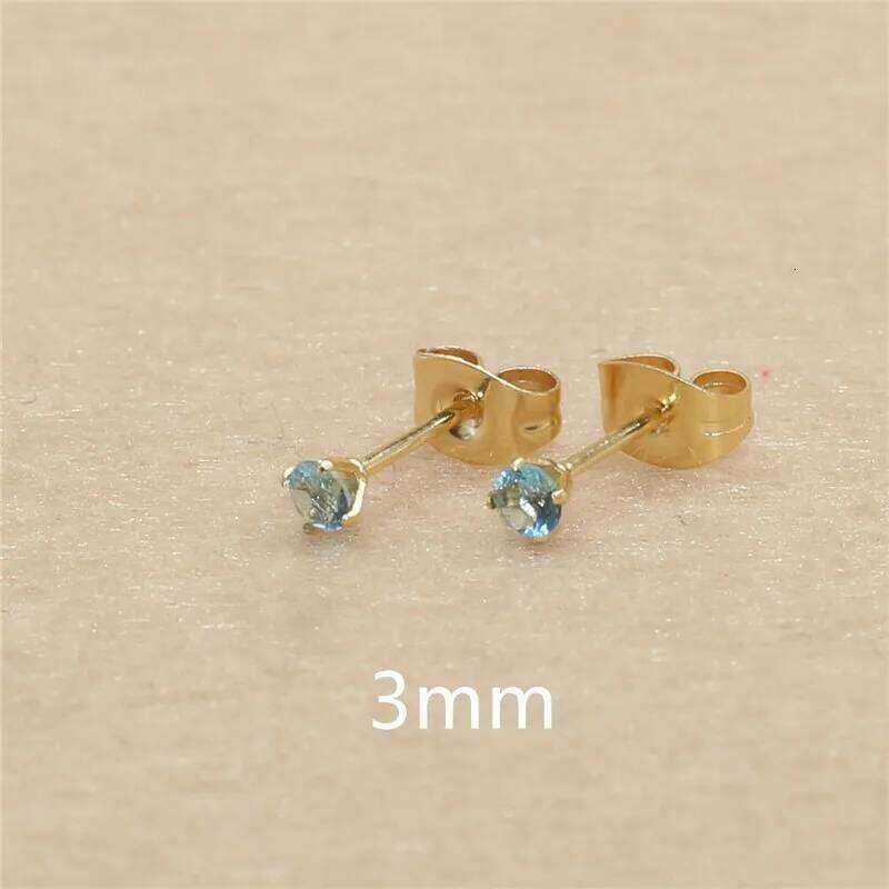 3mm AAA Round Colorful Zircons White Stud Earrings With Stianless Steel Needle Brief Jewelry 20 Colors For Choose No Allergy 25H1226
