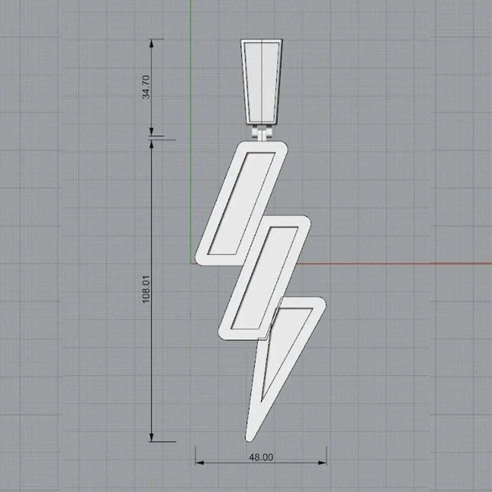 Bling Hip Hop Jewelry 48*142mm Rose Gold Plated Brass AAAAA Baguette CZ Diamond Iced Out Lightning Pendant