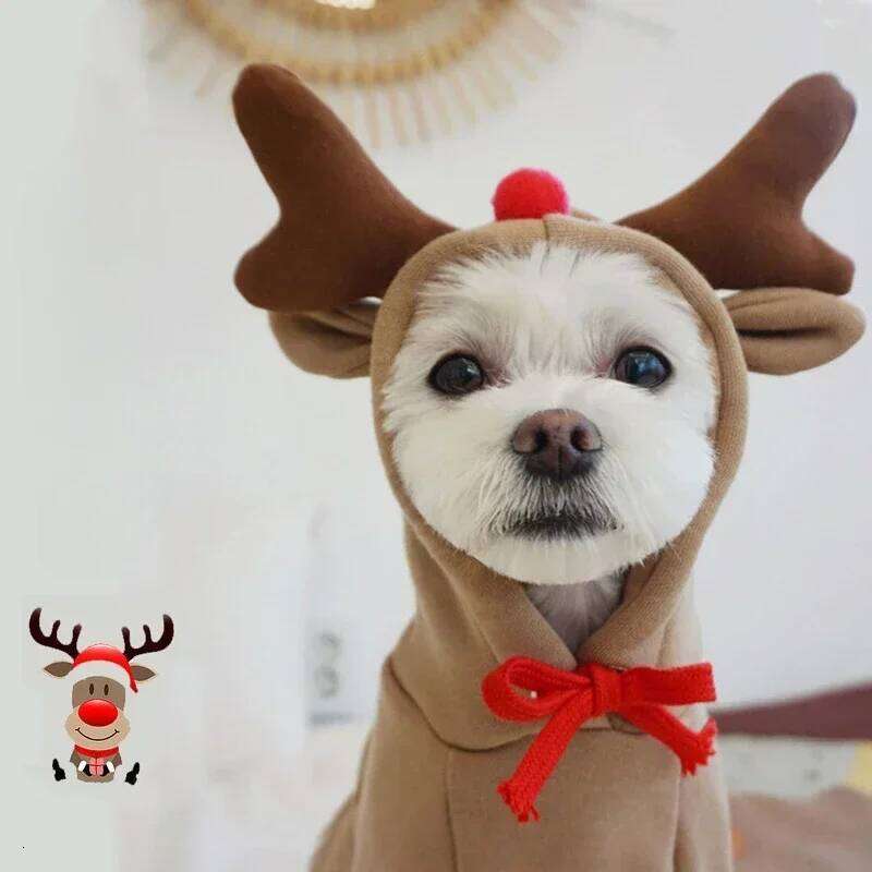 Cute Elk Dog Clothes Reindeer S/M/L Dogs Hoodies Warm Pet Clothing Puppy Cat Costume Coat Chihuahua Mouse Cheese Jacket Suit 25T1226