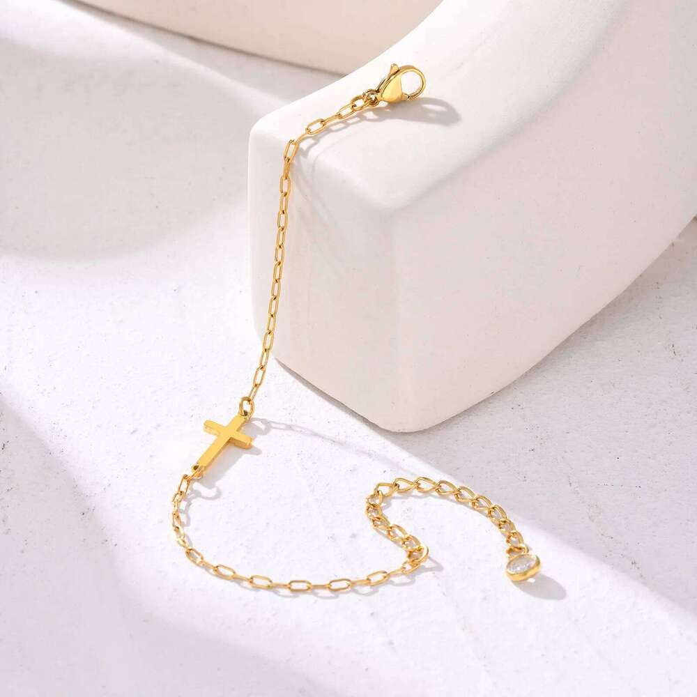 Fashion Stainless Steel Cross Bracelet for Women,CZ Zircon Charm Small Square Chain Bracelet,Waterproof Jewelry Gift 25T1226
