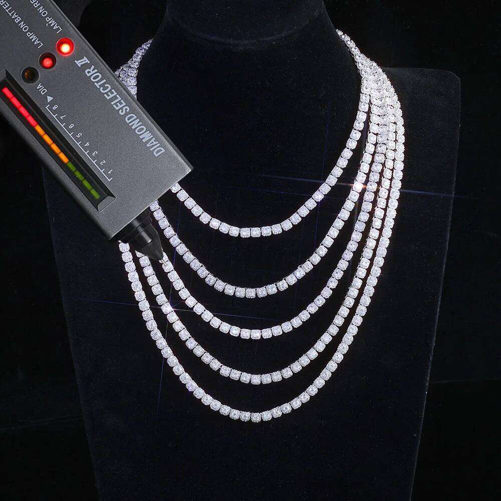 jewelry 925 Sterling Silver Chain Luxury Custom 5mm VVS Moissanite Cluster Tennis Necklace Women Jewelry