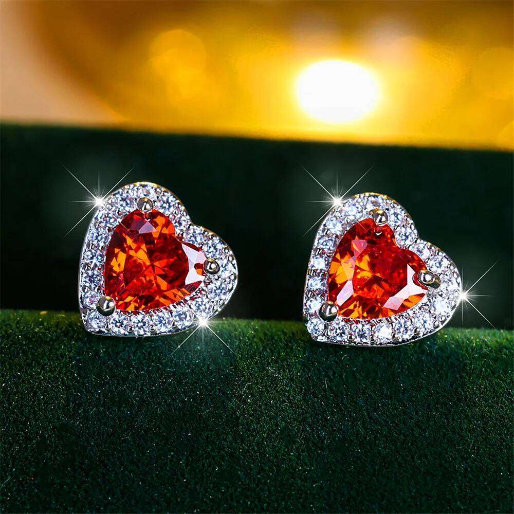 Cute Female Black/Green/Red/White/Blue Small Heart Stud Earrings Vintage Wedding Jewelry For Women 25H1226