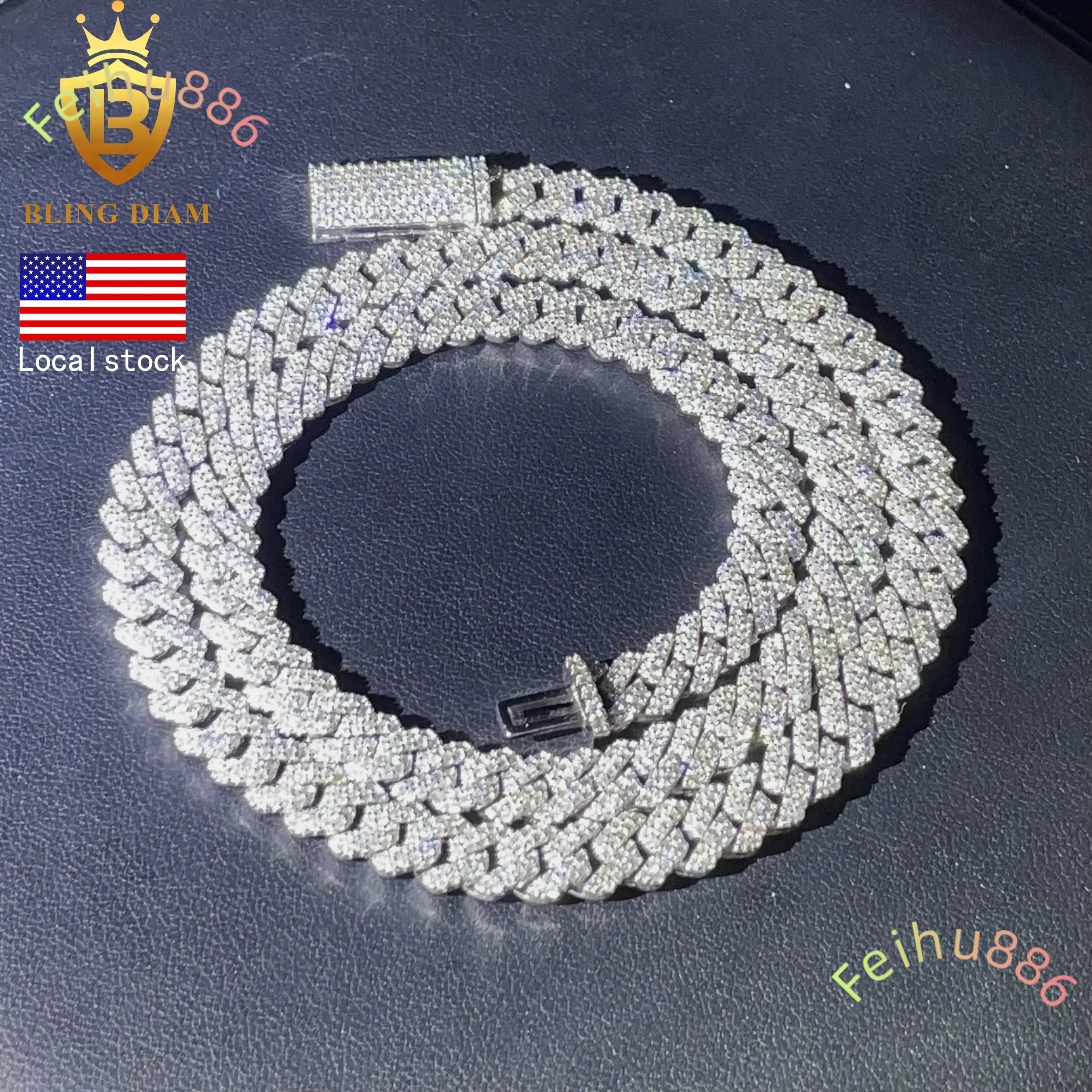 Factory Direct 925 Sterling Silver Moissanite Diamond Necklace with 8mm GRA Ice Out Cubans Link Chain and Rapper Necklace