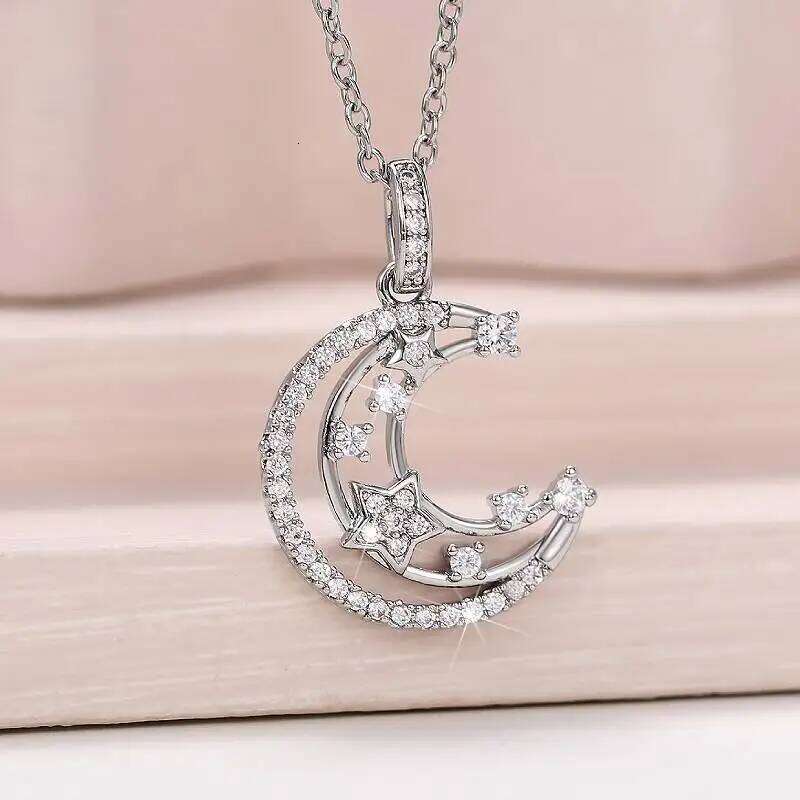 Huitan Heart/Moon/Circle/Bee Women Pendant Necklace Inlaid Shiny CZ Fresh Style Party Daily Versatile Accessories Chic Jewelry