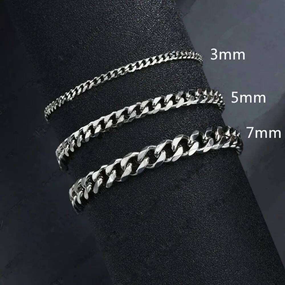 3 5 7mm Width New Trendy Cuban Classic Stainless Steel Chain Bracelet For Men Women Jewelry Party Gift 25T1226