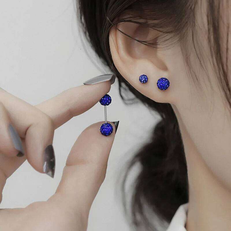 1Pair Double-sided Shiny Crystal Ball Earrings Surgical Steel Disco Balls Hypoallergenic Tragus Helix Barbell Piercing Jewelry 25H1226