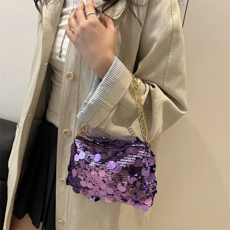 Sequin Evening Party Shoulder Bags for Women Lightweight Portable Ladies Chain Crossbody Bag Solid Color Casual Female Handbag 251223