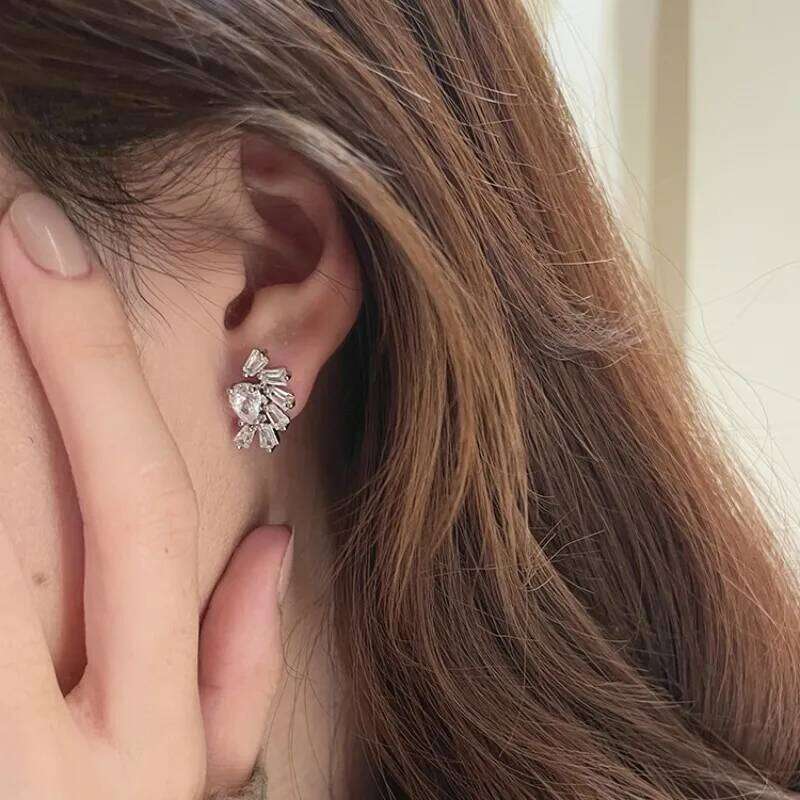 Huitan Newly Designed Women's Stud Pear Cubic Zirconia Crystal Temperament Earrings Wedding Daily Wear Fashion Jewelry