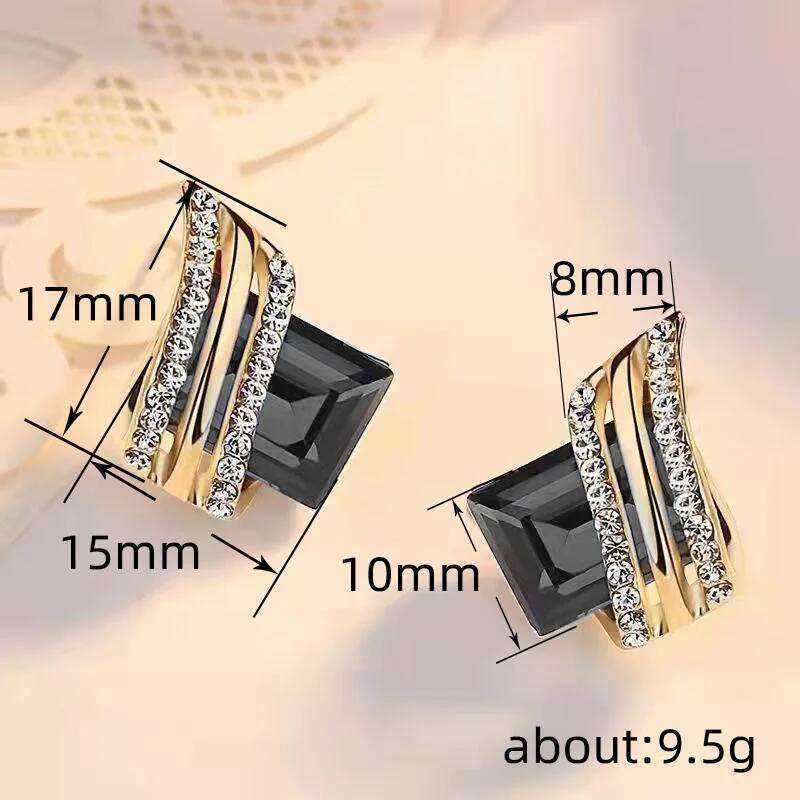 Huitan Green/Blue/Red/Black CZ Stud Earrings for Women Modern Fashionable Lady's Accessories Luxury Trendy Jewelry Drop Shipping