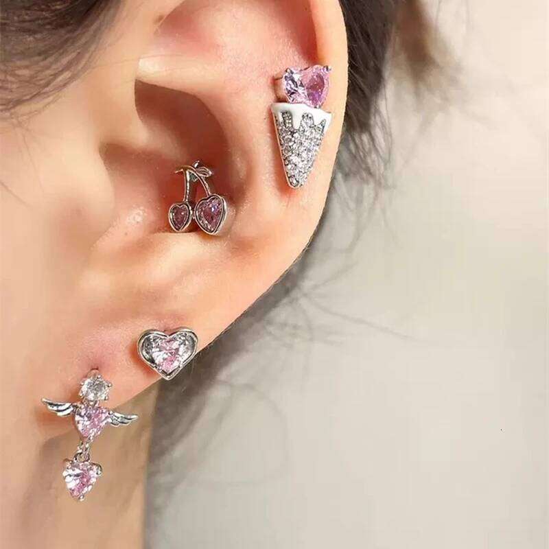 1 PCS Korean Style Cute Pink Zircon Crystal Ear Bone Nail 316L Stainless Steel Kpop Earrings for Women Cartilage Jewelry Gift 25H1226