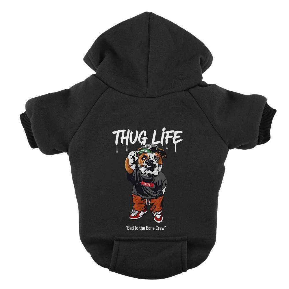 Thug Dog Bad Guy Puppy Clothes Chihuahua Pug Yorkshire Frenchie Autumn Winter Spring Small Medium Pet Hoodie Fleece Lining 25T1226