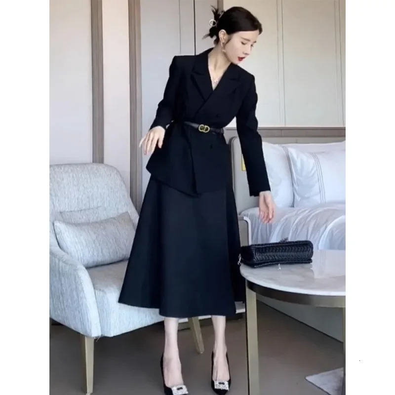 Elegant French Style Tweed Suit Dress Set For Women Autumn 2024 Arrival Professional Attire Twopiece Coat Skirt 251211