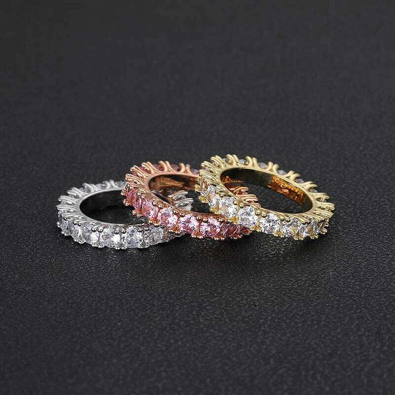 Hip Hop Rock Jewelry 4mm Iced Out Cubic Zirconia Single Row Cocktail Rings For Women Party Birthday Gift