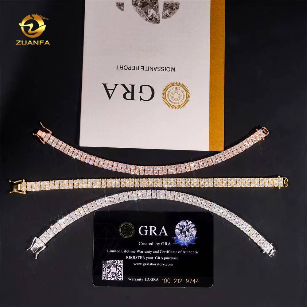 3mm 2Row VVS Moissanite Tennis Chain Hip Hop Jewelry Iced Out 3 Color MOissanite Bracelet Women 925 Silver Tennis Necklace