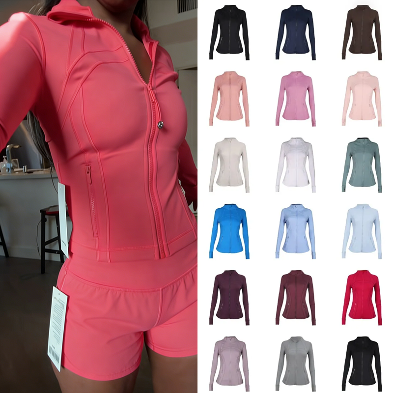 2026 Gym luluity lemonive Jacket Women Yoga Set Workout Sport Coat Fitness Flared Pants Long Sleeves Solid Color Black Zipper Gym luluity lemonive Jackets ql3