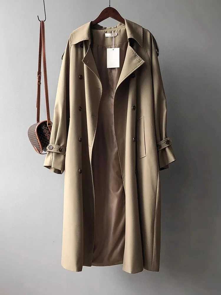 Korean Chic Double Breasted Long Trench Coats Women Streetwear Loose Gabardina Jackets With Belt Spring Fall Long Sleeve AbrigosT251226