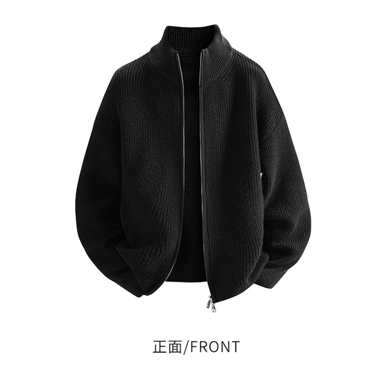 Men's Solid Color Zip-Up Cardigan Sweater, Autumn & Winter Bestseller, Loose-Fit Stand-Up Collar Streetwear Jacket