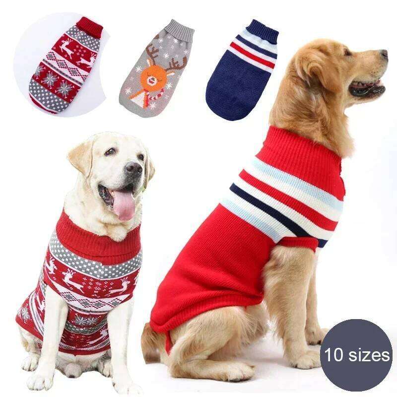 Stripes Sweaters Winter Knitting Pet Sweater for Medium Large Dogs Christmas Elk Big Dog Clothes Labrador Pullovers Costume 25T1226