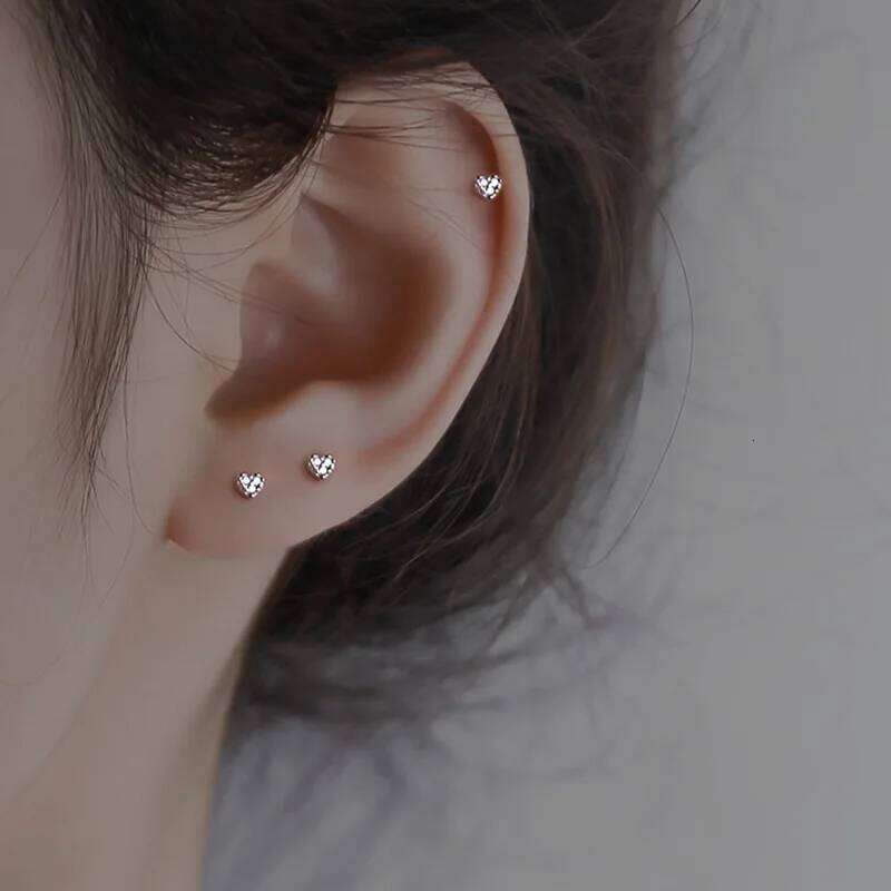 Simple Tibetan Silver Cute Love Heart CZ Zircon Mini Small Stud Earrings Birthday Piercing Women Pendiente Plata Jewelry Gift 25H1226