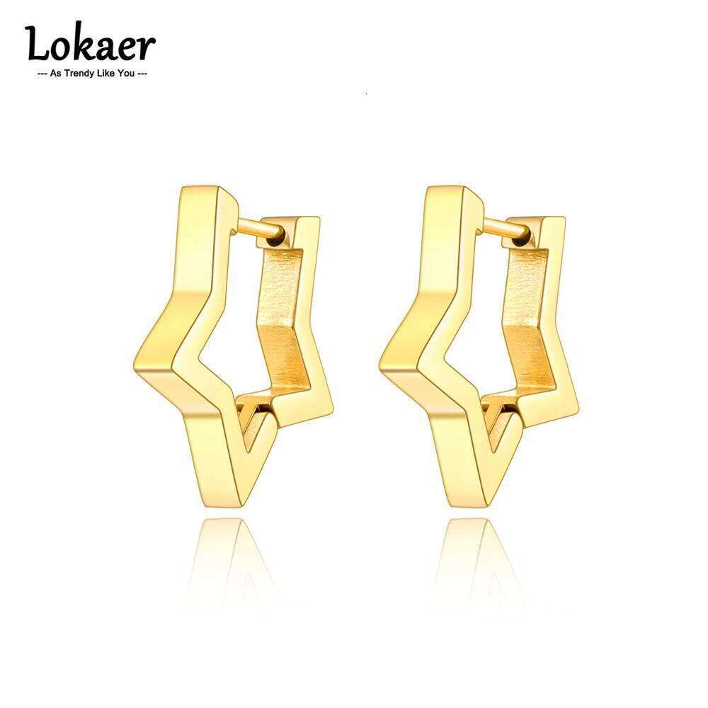 Lokaer Fashion Titanium Stainless Steel Party Hoop Earrings Bohemia Geometry Star Earring For Women Pendientes E22013 25H1226