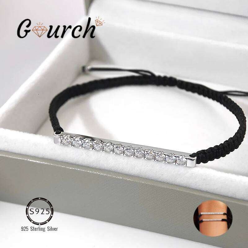 Gourch 2/3mm Adjustable Braided Rope Moissanite Bracelet Lab Grown 925 Sterling Silver Fine Jewelry for Women Men Party Gift 25T1226
