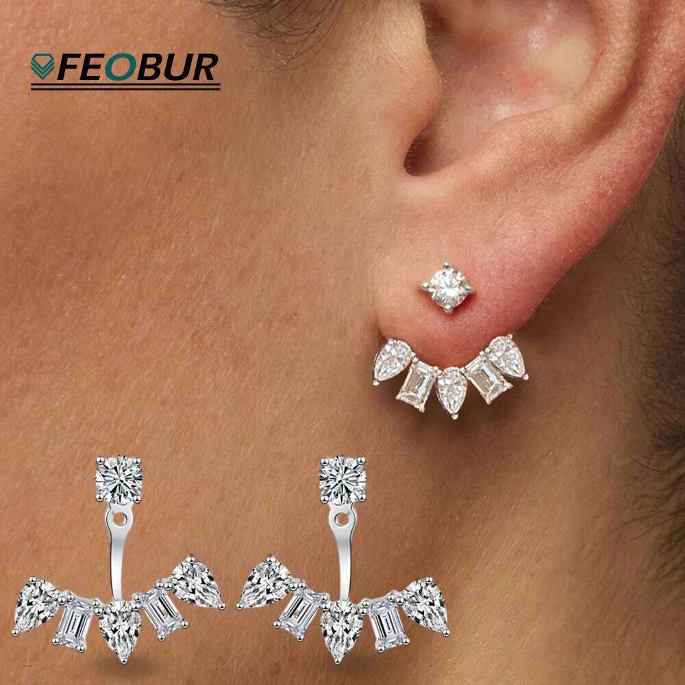 2.8-6cttw Emerald & Pear Cut Moissanite Stud Earrings 925 Silver Detachable Diamond Ear Studs for Women Certified Jewelry 25H1226