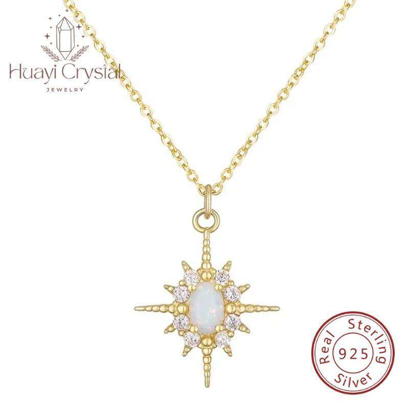 Exquisite S925 Sterling Silver Plated 14k Gold Inlaid Opal Sun sta Necklace Women's Fashion Simple Retro Ornament Clavicle Chain 25N1226