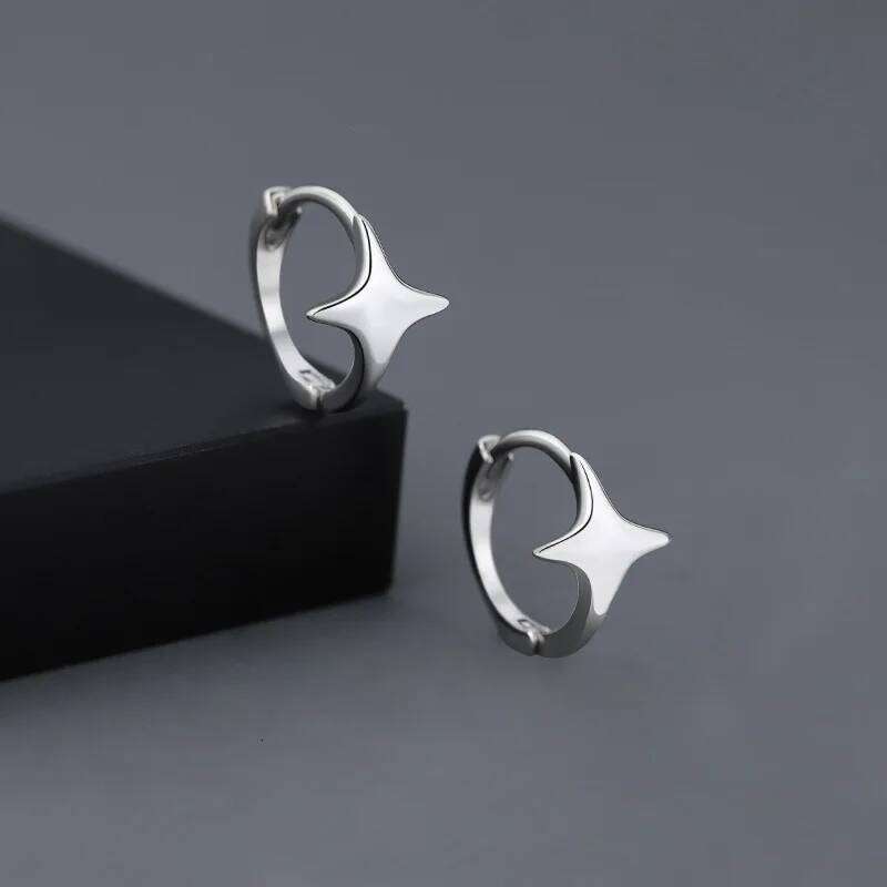 1Pcs Gothic Silver Color Star Hoops Earrings For Women Men Teens Luxury New Fashion Trendy Party Jewelry Aesthetic Accessories 25H1226