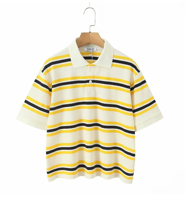 Fashion Stripe Womens T-shirt Casual Long Sleeve Female All Match Polo Shirt 2025 Spring Ladies Loose Tops High Street