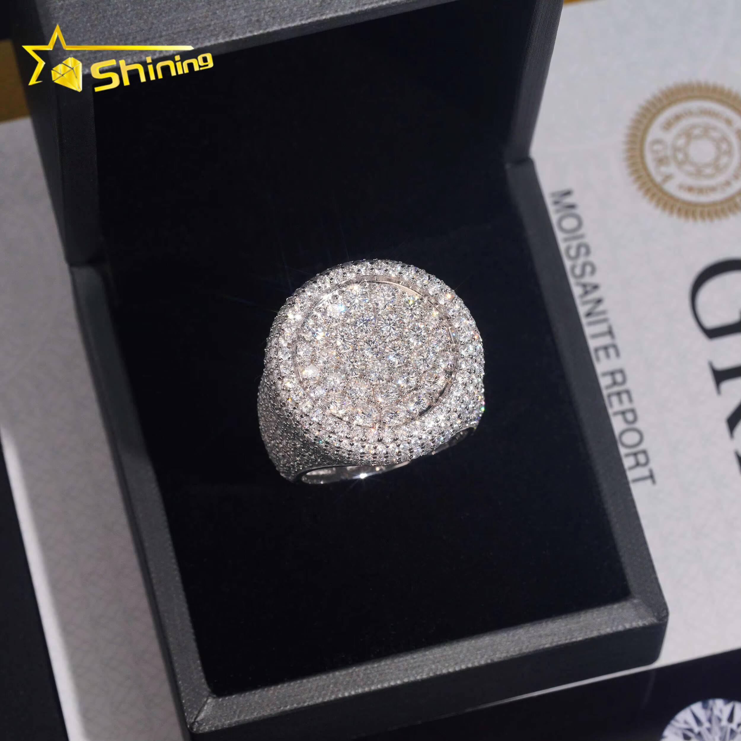 New Arrivals Fire Man Jewelry Luxury Hip Hop Hot Selling S925 Solid Silver Fully Iced Out FL Moissanite Diamond Round Ring Man